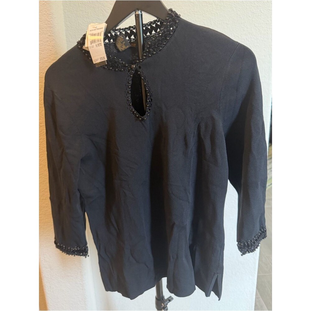 Grace Dane Lew Black Keyhole Ruth Knit Dressing Tunic Top Petite L